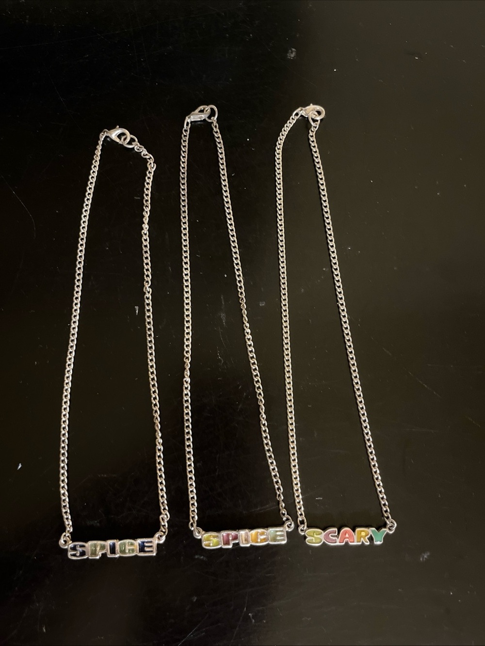 vintage 90s Spice Girls name plate necklaces (2) SPICE (1)SCARY -see description
